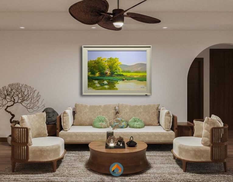 Tranh phong cảnh sơn dầu tuyệt đẹp của họa sĩ Phạm Thị Hồng Xuyến về làng quê Việt Nam yên bình